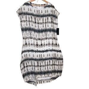 BRYN WALKER Linen Gray & White Tie Dyed Hi Low Dress Size Small NWT
